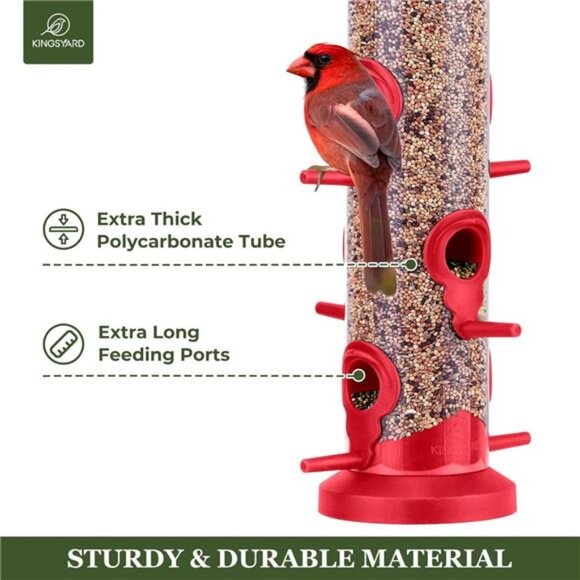 New 2 Pack Tube Bird Feeders for Outdoors Hanging, Premium Hard Plastic - Picture 3 of 6